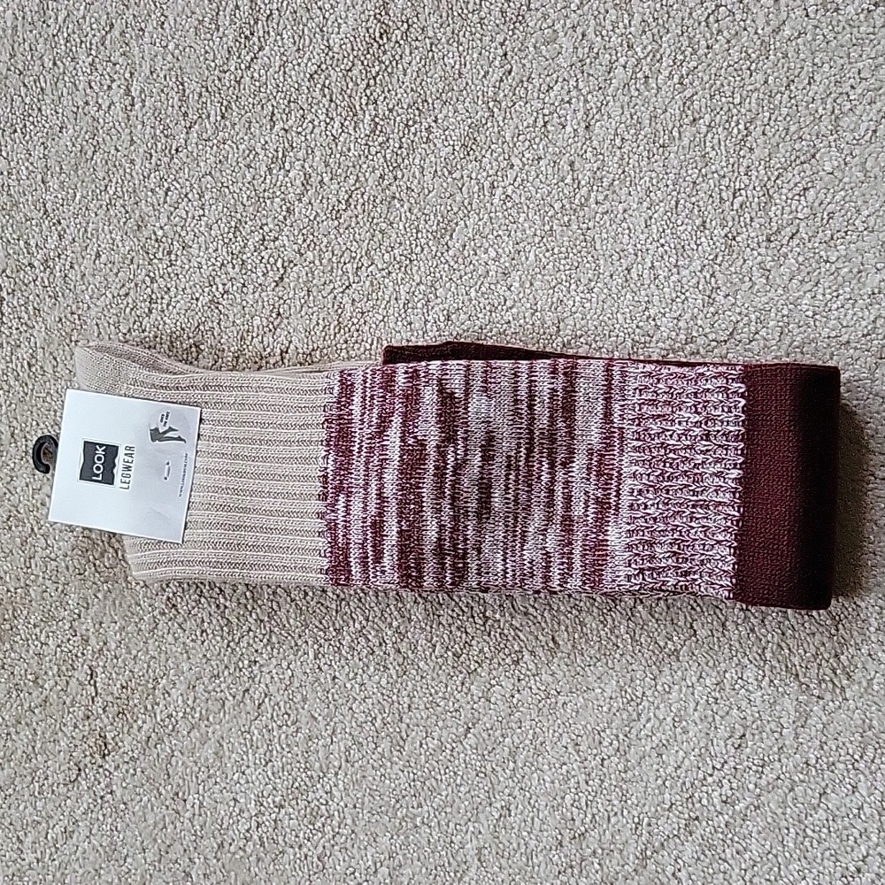 Burgundy & Tan Over the Knee Socks LOOK Legwear NEW